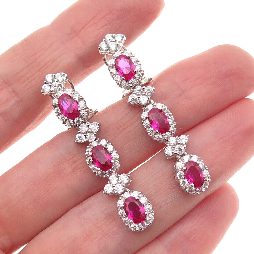 925 Sterling Silver Lab-Created Ruby & C Z Bohemian Omega Back Earrings